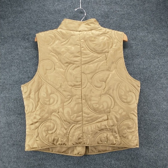 Tommy Bahama Women's Button-Up Silk Vest Tan Large 12-14 Flap Pockets Lined - Picture 8 of 14